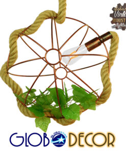 GloboStar® BRADLEY 01661 Vintage Industrial Κρεμαστό Φωτιστικό Οροφής Μονόφωτο 1 x E27 Πλέγμα Καφέ Σκουριά με Μπεζ Σχοινί Φ42 x Υ42cm