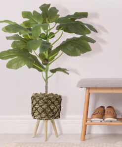 GloboStar® Artificial Garden SAMOS 20303 Διακοσμητικό Πλεκτό Καλάθι – Κασπώ Γλάστρα – Flower Pot Μπεζ με Καφέ Φ22cm x Υ34cm