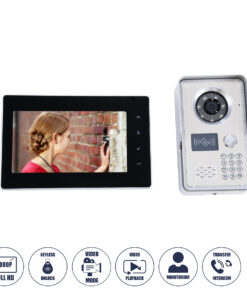 GloboStar® 86061 Σετ Θυροτηλεόρασης με Έγχρωμη Οθόνη Αφής 7″ και Κάμερα 1080P HD & 4 Επαγωγικά Κλειδιά για Ηλεκτρονικές Κλειδαριές – Μαύρο – Ασημί