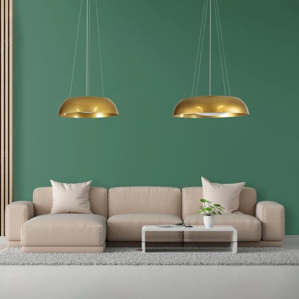 GloboStar® ANATOLIA 61270 Κρεμαστή Πλαφονιέρα Οροφής LED CCT 75W 8625lm 120° AC 220-240V – Εναλλαγή Φωτισμού μέσω Τηλεχειριστηρίου All In One Ψυχρό 6000k+Φυσικό 4500k+Θερμό 2700k Dimmable Φ60cm – Χρυσό – 3 Years Warranty