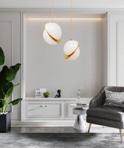 GloboStar® HUDSON 01555 Μοντέρνο Κρεμαστό Φωτιστικό Οροφής Μονόφωτο 1 x E27 Λευκό με Χρυσό Φ30 x Υ34cm