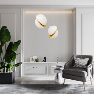 GloboStar® HUDSON 01555 Μοντέρνο Κρεμαστό Φωτιστικό Οροφής Μονόφωτο 1 x E27 Λευκό με Χρυσό Φ30 x Υ34cm