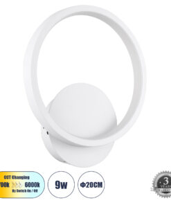 GloboStar® TED 61071 Φωτιστικό Τοίχου – Απλίκα Design LED CCT 9W 1080lm 300° AC 220-240V – Εναλλαγή Φωτισμού μέσω Διακόπτη On/Off All In One Ψυχρό 6000k+Φυσικό 4500k+Θερμό 2700k Μ20 x Π5.5 x Υ23cm – Λευκό