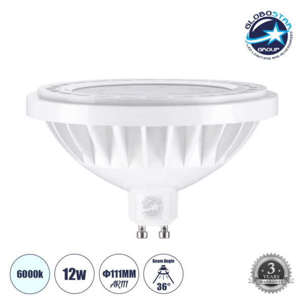 GloboStar® 60123 Σποτ LED GU10 AR111 12W 1392lm 36° AC 220-240V IP20 Φ11 x Υ6.6cm Ψυχρό Λευκό 6000K - 3 Years Warranty