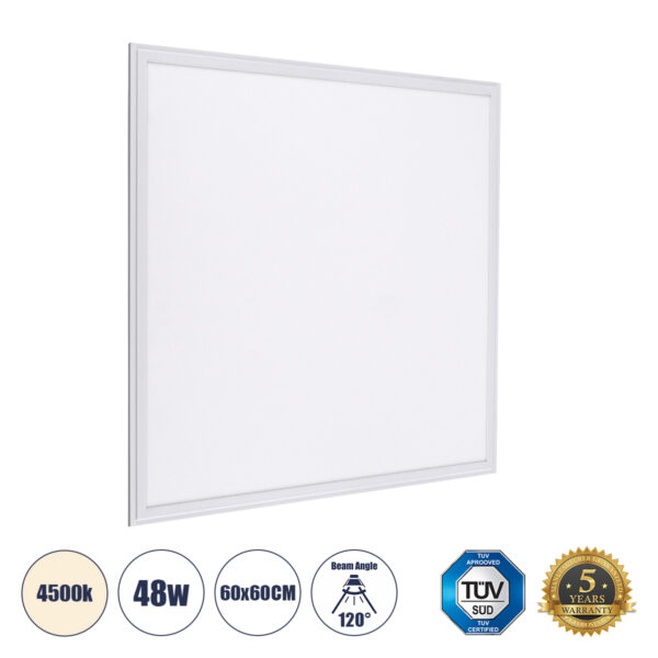 GloboStar® 60210-1 Χωνευτό LED Panel Milky Super Slim 60x60cm 48W 4560lm 120° CRI≥80Ra UGR<19 AC 220-240V IP20 Μ60 x Π60 x Υ1.5cm - Φυσικό Λευκό 4500K - TÜV Certified Driver - 5 Χρόνια Εγγύηση