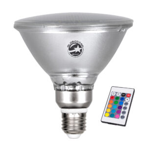 GloboStar® 60233 Λάμπα LED E27 PAR38 Κήπου Σκληρού Υάλου 18W 1200lm 60° AC 220-240V IP65 Φ12 x Υ13cm – Εναλλαγή Φωτισμού μέσω Τηλεχειριστηρίου – Πολύχρωμο RGB – 3 Years Warranty