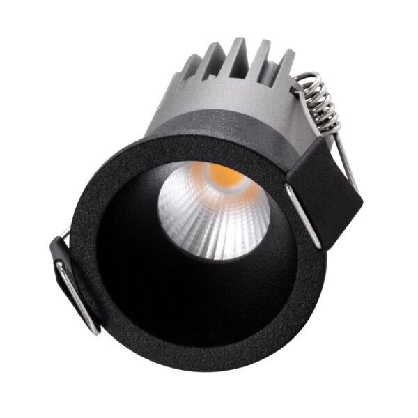 GloboStar® MICRO-S 60239 Χωνευτό LED Spot Downlight TrimLess Φ4cm 5W 625lm 38° AC 220-240V IP20 Φ4 x Υ5.9cm – Στρόγγυλο – Μαύρο – Θερμό Λευκό 2700K – Bridgelux COB – 5 Years Warranty