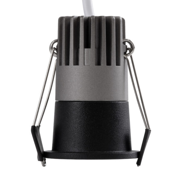 GloboStar® MICRO-S 60239 Χωνευτό LED Spot Downlight TrimLess Φ4cm 5W 625lm 38° AC 220-240V IP20 Φ4 x Υ5.9cm – Στρόγγυλο – Μαύρο – Θερμό Λευκό 2700K – Bridgelux COB – 5 Years Warranty