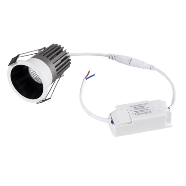 GloboStar® MICRO-B 60241 Χωνευτό LED Spot Downlight TrimLess Φ6cm 7W 875lm 38° AC 220-240V IP20 Φ6 x Υ7.8cm – Στρόγγυλο – Λευκό με Μαύρο Κάτοπτρο – Θερμό Λευκό 2700K – Bridgelux COB – 5 Years Warranty