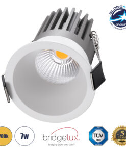 GloboStar® MICRO-B 60243 Χωνευτό LED Spot Downlight TrimLess Φ6cm 7W 875lm 38° AC 220-240V IP20 Φ6 x Υ7.8cm – Στρόγγυλο – Λευκό – Θερμό Λευκό 2700K – Bridgelux COB – 5 Years Warranty