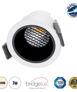 GloboStar® PLUTO-S 60246 Χωνευτό LED Spot Downlight TrimLess Φ6.4cm 7W 910lm 38° AC 220-240V IP20 Φ6.4 x Υ4.9cm – Στρόγγυλο – Λευκό με Μαύρο Κάτοπτρο & Anti-Glare HoneyComb – Φυσικό Λευκό 4500K – Bridgelux COB – 5 Years Warranty