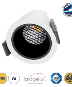 GloboStar® PLUTO-S 60247 Χωνευτό LED Spot Downlight TrimLess Φ6.4cm 7W 875lm 38° AC 220-240V IP20 Φ6.4 x Υ4.9cm – Στρόγγυλο – Λευκό με Μαύρο Κάτοπτρο & Anti-Glare HoneyComb – Θερμό Λευκό 2700K – Bridgelux COB – 5 Years Warranty