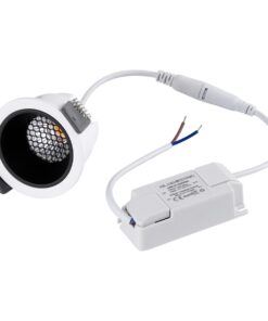 GloboStar® PLUTO-S 60246 Χωνευτό LED Spot Downlight TrimLess Φ6.4cm 7W 910lm 38° AC 220-240V IP20 Φ6.4 x Υ4.9cm – Στρόγγυλο – Λευκό με Μαύρο Κάτοπτρο & Anti-Glare HoneyComb – Φυσικό Λευκό 4500K – Bridgelux COB – 5 Years Warranty