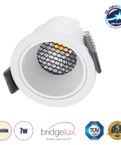GloboStar® PLUTO-S 60248 Χωνευτό LED Spot Downlight TrimLess Φ6.4cm 7W 910lm 38° AC 220-240V IP20 Φ6.4 x Υ4.9cm – Στρόγγυλο – Λευκό & Anti-Glare HoneyComb – Φυσικό Λευκό 4500K – Bridgelux COB – 5 Years Warranty