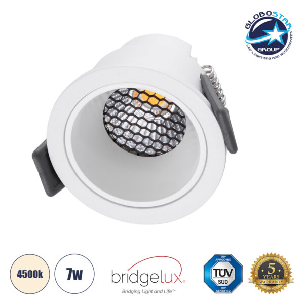 GloboStar® PLUTO-S 60248 Χωνευτό LED Spot Downlight TrimLess Φ6.4cm 7W 910lm 38° AC 220-240V IP20 Φ6.4 x Υ4.9cm - Στρόγγυλο - Λευκό & Anti-Glare HoneyComb - Φυσικό Λευκό 4500K - Bridgelux COB - 5 Years Warranty