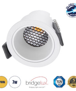 GloboStar® PLUTO-S 60249 Χωνευτό LED Spot Downlight TrimLess Φ6.4cm 7W 875lm 38° AC 220-240V IP20 Φ6.4 x Υ4.9cm – Στρόγγυλο – Λευκό & Anti-Glare HoneyComb – Θερμό Λευκό 2700K – Bridgelux COB – 5 Years Warranty