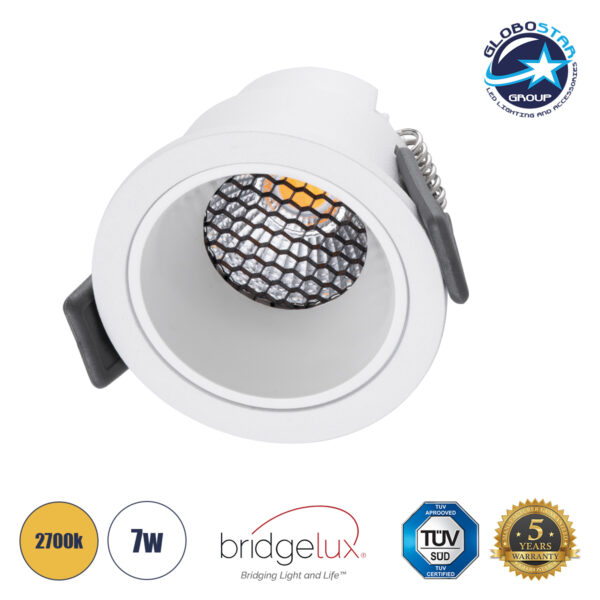 GloboStar® PLUTO-S 60249 Χωνευτό LED Spot Downlight TrimLess Φ6.4cm 7W 875lm 38° AC 220-240V IP20 Φ6.4 x Υ4.9cm - Στρόγγυλο - Λευκό & Anti-Glare HoneyComb - Θερμό Λευκό 2700K - Bridgelux COB - 5 Years Warranty