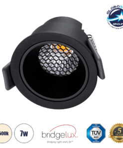 GloboStar® PLUTO-S 60250 Χωνευτό LED Spot Downlight TrimLess Φ6.4cm 7W 910lm 38° AC 220-240V IP20 Φ6.4 x Υ4.9cm – Στρόγγυλο – Μαύρο & Anti-Glare HoneyComb – Φυσικό Λευκό 4500K – Bridgelux COB – 5 Years Warranty