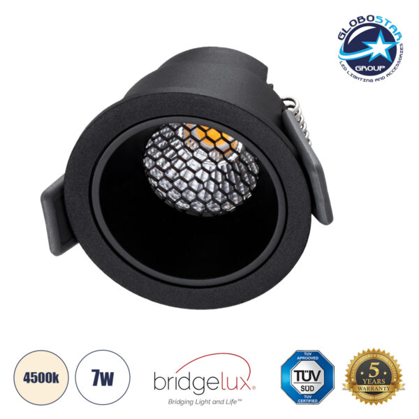 GloboStar® PLUTO-S 60250 Χωνευτό LED Spot Downlight TrimLess Φ6.4cm 7W 910lm 38° AC 220-240V IP20 Φ6.4 x Υ4.9cm - Στρόγγυλο - Μαύρο & Anti-Glare HoneyComb - Φυσικό Λευκό 4500K - Bridgelux COB - 5 Years Warranty