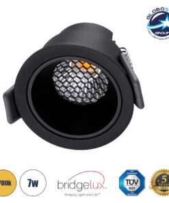 GloboStar® PLUTO-S 60251 Χωνευτό LED Spot Downlight TrimLess Φ6.4cm 7W 875lm 38° AC 220-240V IP20 Φ6.4 x Υ4.9cm – Στρόγγυλο – Μαύρο & Anti-Glare HoneyComb – Θερμό Λευκό 2700K – Bridgelux COB – 5 Years Warranty