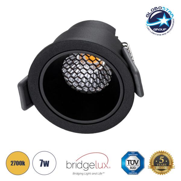 GloboStar® PLUTO-S 60251 Χωνευτό LED Spot Downlight TrimLess Φ6.4cm 7W 875lm 38° AC 220-240V IP20 Φ6.4 x Υ4.9cm - Στρόγγυλο - Μαύρο & Anti-Glare HoneyComb - Θερμό Λευκό 2700K - Bridgelux COB - 5 Years Warranty