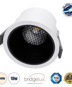 GloboStar® PLUTO-M 60252 Χωνευτό LED Spot Downlight TrimLess Φ8.4cm 10W 1300lm 38° AC 220-240V IP20 Φ8.4 x Υ5.9cm – Στρόγγυλο – Λευκό με Μαύρο Κάτοπτρο & Anti-Glare HoneyComb – Φυσικό Λευκό 4500K – Bridgelux COB – 5 Years Warranty