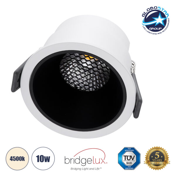 GloboStar® PLUTO-M 60252 Χωνευτό LED Spot Downlight TrimLess Φ8.4cm 10W 1300lm 38° AC 220-240V IP20 Φ8.4 x Υ5.9cm - Στρόγγυλο - Λευκό με Μαύρο Κάτοπτρο & Anti-Glare HoneyComb - Φυσικό Λευκό 4500K - Bridgelux COB - 5 Years Warranty