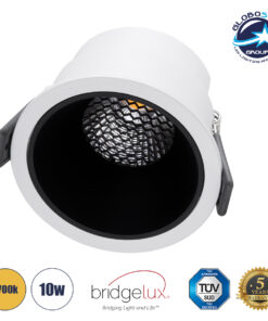 GloboStar® PLUTO-M 60253 Χωνευτό LED Spot Downlight TrimLess Φ8.4cm 10W 1250lm 38° AC 220-240V IP20 Φ8.4 x Υ5.9cm – Στρόγγυλο – Λευκό με Μαύρο Κάτοπτρο & Anti-Glare HoneyComb – Θερμό Λευκό 2700K – Bridgelux COB – 5 Years Warranty