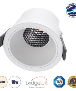 GloboStar® PLUTO-M 60254 Χωνευτό LED Spot Downlight TrimLess Φ8.4cm 10W 1300lm 38° AC 220-240V IP20 Φ8.4 x Υ5.9cm – Στρόγγυλο – Λευκό & Anti-Glare HoneyComb – Φυσικό Λευκό 4500K – Bridgelux COB – 5 Years Warranty