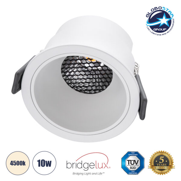 GloboStar® PLUTO-M 60254 Χωνευτό LED Spot Downlight TrimLess Φ8.4cm 10W 1300lm 38° AC 220-240V IP20 Φ8.4 x Υ5.9cm - Στρόγγυλο - Λευκό & Anti-Glare HoneyComb - Φυσικό Λευκό 4500K - Bridgelux COB - 5 Years Warranty