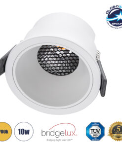 GloboStar® PLUTO-M 60255 Χωνευτό LED Spot Downlight TrimLess Φ8.4cm 10W 1250lm 38° AC 220-240V IP20 Φ8.4 x Υ5.9cm – Στρόγγυλο – Λευκό & Anti-Glare HoneyComb – Θερμό Λευκό 2700K – Bridgelux COB – 5 Years Warranty