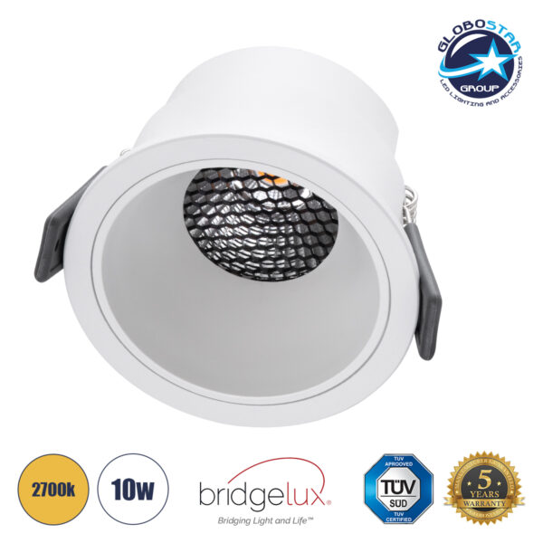 GloboStar® PLUTO-M 60255 Χωνευτό LED Spot Downlight TrimLess Φ8.4cm 10W 1250lm 38° AC 220-240V IP20 Φ8.4 x Υ5.9cm - Στρόγγυλο - Λευκό & Anti-Glare HoneyComb - Θερμό Λευκό 2700K - Bridgelux COB - 5 Years Warranty