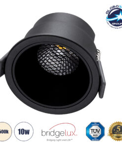 GloboStar® PLUTO-M 60256 Χωνευτό LED Spot Downlight TrimLess Φ8.4cm 10W 1300lm 38° AC 220-240V IP20 Φ8.4 x Υ5.9cm – Στρόγγυλο – Μαύρο & Anti-Glare HoneyComb – Φυσικό Λευκό 4500K – Bridgelux COB – 5 Years Warranty