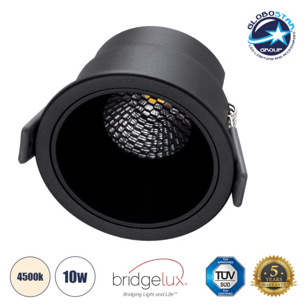 GloboStar® PLUTO-M 60256 Χωνευτό LED Spot Downlight TrimLess Φ8.4cm 10W 1300lm 38° AC 220-240V IP20 Φ8.4 x Υ5.9cm - Στρόγγυλο - Μαύρο & Anti-Glare HoneyComb - Φυσικό Λευκό 4500K - Bridgelux COB - 5 Years Warranty