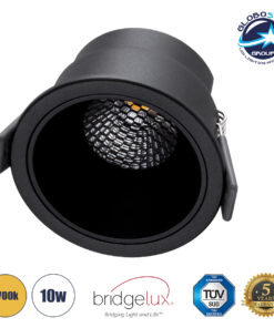 GloboStar® PLUTO-M 60257 Χωνευτό LED Spot Downlight TrimLess Φ8.4cm 10W 1250lm 38° AC 220-240V IP20 Φ8.4 x Υ5.9cm – Στρόγγυλο – Μαύρο & Anti-Glare HoneyComb – Θερμό Λευκό 2700K – Bridgelux COB – 5 Years Warranty