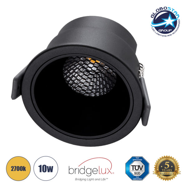 GloboStar® PLUTO-M 60257 Χωνευτό LED Spot Downlight TrimLess Φ8.4cm 10W 1250lm 38° AC 220-240V IP20 Φ8.4 x Υ5.9cm - Στρόγγυλο - Μαύρο & Anti-Glare HoneyComb - Θερμό Λευκό 2700K - Bridgelux COB - 5 Years Warranty