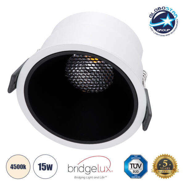 GloboStar® PLUTO-B 60258 Χωνευτό LED Spot Downlight TrimLess Φ10.4cm 15W 1950lm 38° AC 220-240V IP20 Φ10.4 x Υ6.5cm - Στρόγγυλο - Λευκό με Μαύρο Κάτοπτρο & Anti-Glare HoneyComb - Φυσικό Λευκό 4500K - Bridgelux COB - 5 Years Warranty