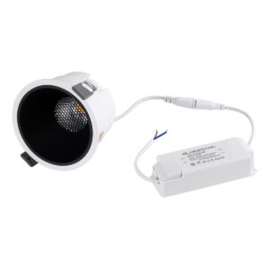 GloboStar® PLUTO-B 60259 Χωνευτό LED Spot Downlight TrimLess Φ10.4cm 15W 1875lm 38° AC 220-240V IP20 Φ10.4 x Υ6.5cm – Στρόγγυλο – Λευκό με Μαύρο Κάτοπτρο & Anti-Glare HoneyComb – Θερμό Λευκό 2700K – Bridgelux COB – 5 Years Warranty