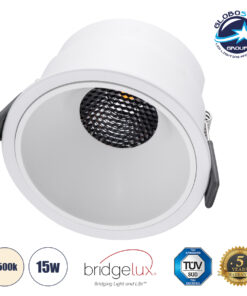 GloboStar® PLUTO-B 60260 Χωνευτό LED Spot Downlight TrimLess Φ10.4cm 15W 1950lm 38° AC 220-240V IP20 Φ10.4 x Υ6.5cm – Στρόγγυλο – Λευκό & Anti-Glare HoneyComb – Φυσικό Λευκό 4500K – Bridgelux COB – 5 Years Warranty