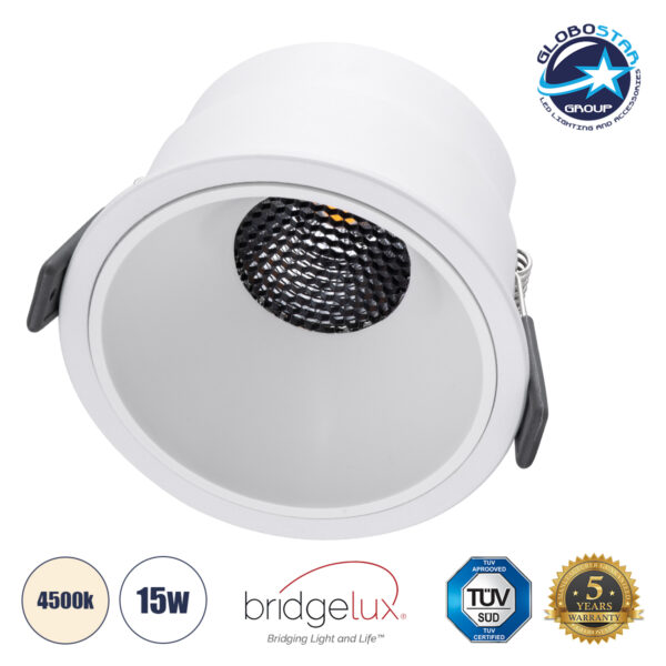 GloboStar® PLUTO-B 60260 Χωνευτό LED Spot Downlight TrimLess Φ10.4cm 15W 1950lm 38° AC 220-240V IP20 Φ10.4 x Υ6.5cm - Στρόγγυλο - Λευκό & Anti-Glare HoneyComb - Φυσικό Λευκό 4500K - Bridgelux COB - 5 Years Warranty