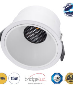 GloboStar® PLUTO-B 60261 Χωνευτό LED Spot Downlight TrimLess Φ10.4cm 15W 1875lm 38° AC 220-240V IP20 Φ10.4 x Υ6.5cm – Στρόγγυλο – Λευκό & Anti-Glare HoneyComb – Θερμό Λευκό 2700K – Bridgelux COB – 5 Years Warranty
