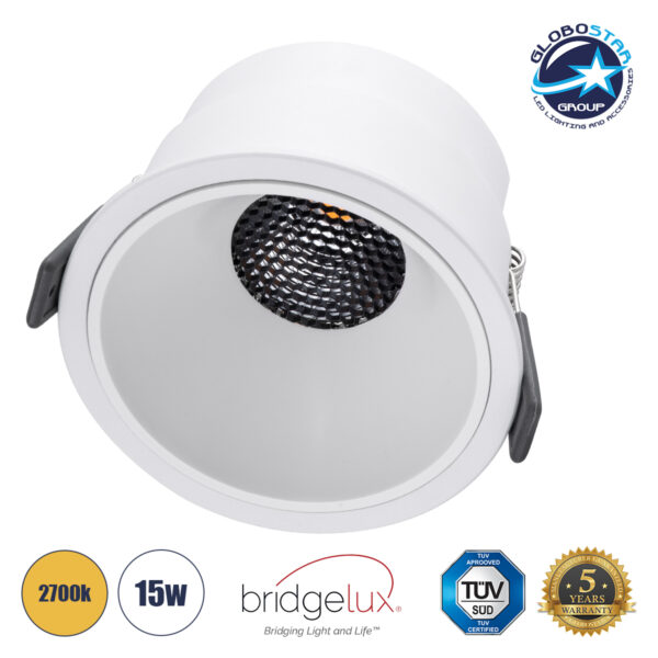 GloboStar® PLUTO-B 60261 Χωνευτό LED Spot Downlight TrimLess Φ10.4cm 15W 1875lm 38° AC 220-240V IP20 Φ10.4 x Υ6.5cm - Στρόγγυλο - Λευκό & Anti-Glare HoneyComb - Θερμό Λευκό 2700K - Bridgelux COB - 5 Years Warranty