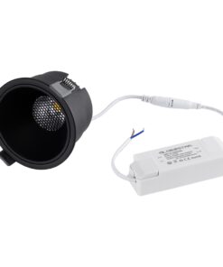 GloboStar® PLUTO-B 60262 Χωνευτό LED Spot Downlight TrimLess Φ10.4cm 15W 1950lm 38° AC 220-240V IP20 Φ10.4 x Υ6.5cm – Στρόγγυλο – Μαύρο & Anti-Glare HoneyComb – Φυσικό Λευκό 4500K – Bridgelux COB – 5 Years Warranty