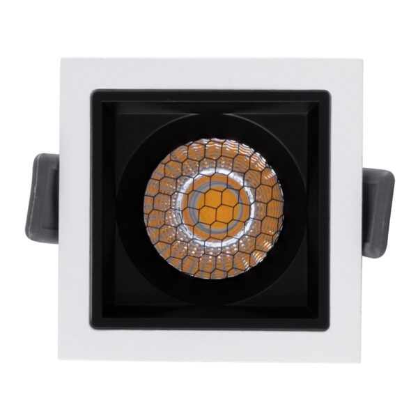 GloboStar® PLUTO-S 60264 Χωνευτό LED Spot Downlight TrimLess Μ6.4xΠ6.4cm 7W 910lm 38° AC 220-240V IP20 Μ6.4 x Π6.4 x Υ4.9cm – Τετράγωνο – Λευκό με Μαύρο Κάτοπτρο & Anti-Glare HoneyComb – Φυσικό Λευκό 4500K – Bridgelux COB – 5 Years Warranty