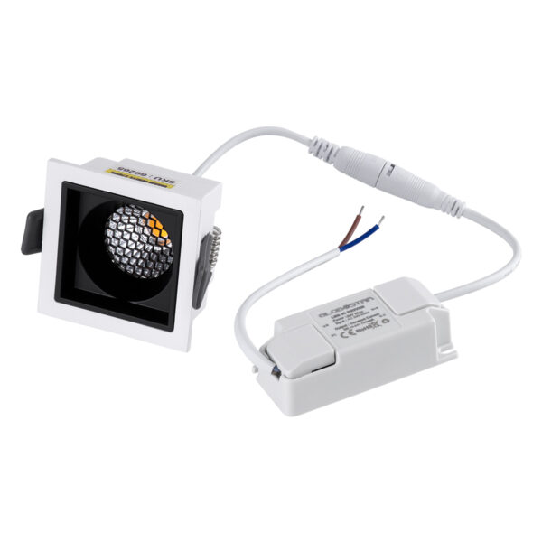 GloboStar® PLUTO-S 60264 Χωνευτό LED Spot Downlight TrimLess Μ6.4xΠ6.4cm 7W 910lm 38° AC 220-240V IP20 Μ6.4 x Π6.4 x Υ4.9cm – Τετράγωνο – Λευκό με Μαύρο Κάτοπτρο & Anti-Glare HoneyComb – Φυσικό Λευκό 4500K – Bridgelux COB – 5 Years Warranty