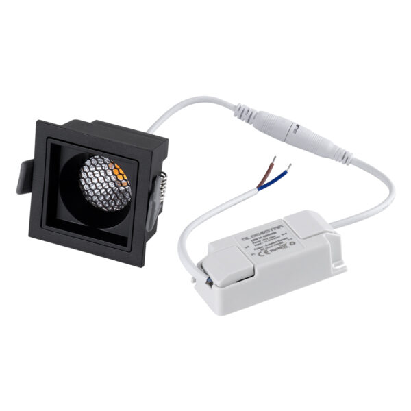 GloboStar® PLUTO-S 60268 Χωνευτό LED Spot Downlight TrimLess Μ6.4xΠ6.4cm 7W 910lm 38° AC 220-240V IP20 Μ6.4 x Π6.4 x Υ4.9cm – Τετράγωνο – Μαύρο & Anti-Glare HoneyComb – Φυσικό Λευκό 4500K – Bridgelux COB – 5 Years Warranty