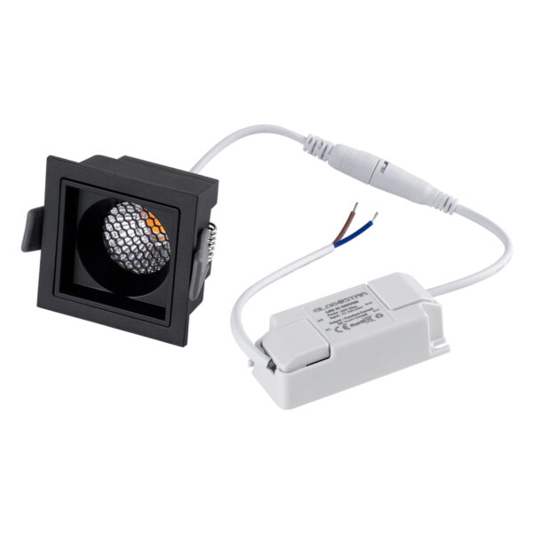 GloboStar® PLUTO-S 60269 Χωνευτό LED Spot Downlight TrimLess Μ6.4xΠ6.4cm 7W 875lm 38° AC 220-240V IP20 Μ6.4 x Π6.4 x Υ4.9cm – Τετράγωνο – Μαύρο & Anti-Glare HoneyComb – Θερμό Λευκό 2700K – Bridgelux COB – 5 Years Warranty