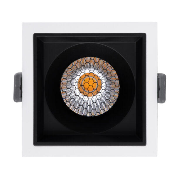 GloboStar® PLUTO-M 60270 Χωνευτό LED Spot Downlight TrimLess Μ8.4xΠ8.4cm 10W 1300lm 38° AC 220-240V IP20 Μ8.4 x Π8.4 x Υ5.9cm – Τετράγωνο – Λευκό με Μαύρο Κάτοπτρο & Anti-Glare HoneyComb – Φυσικό Λευκό 4500K – Bridgelux COB – 5 Years Warranty