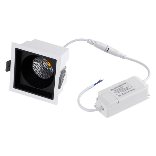 GloboStar® PLUTO-M 60270 Χωνευτό LED Spot Downlight TrimLess Μ8.4xΠ8.4cm 10W 1300lm 38° AC 220-240V IP20 Μ8.4 x Π8.4 x Υ5.9cm – Τετράγωνο – Λευκό με Μαύρο Κάτοπτρο & Anti-Glare HoneyComb – Φυσικό Λευκό 4500K – Bridgelux COB – 5 Years Warranty