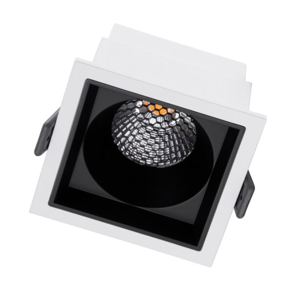 GloboStar® PLUTO-M 60271 Χωνευτό LED Spot Downlight TrimLess Μ8.4xΠ8.4cm 10W 1250lm 38° AC 220-240V IP20 Μ8.4 x Π8.4 x Υ5.9cm – Τετράγωνο – Λευκό με Μαύρο Κάτοπτρο & Anti-Glare HoneyComb – Θερμό Λευκό 2700K – Bridgelux COB – 5 Years Warranty